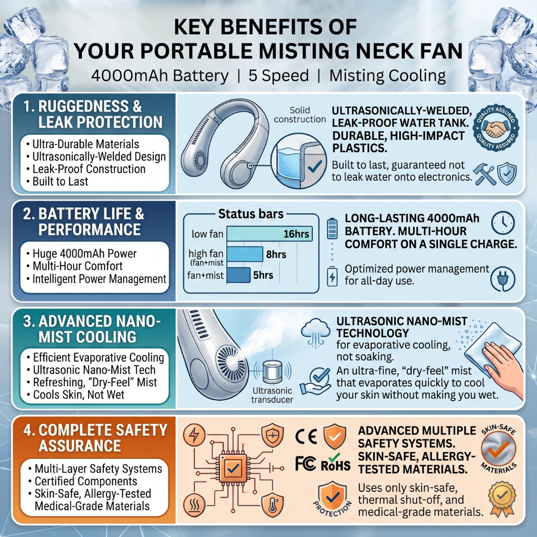 Portable Neck Fan | Bladeless, 16 Hour Battery