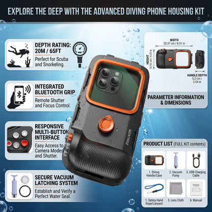 Underwater Phone Housing 20m | Dive Case with Bluetooth Grip